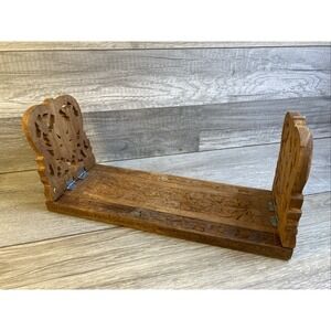 Vintage Hand Carved Wooden Floral Expandable Sliding Book Holder